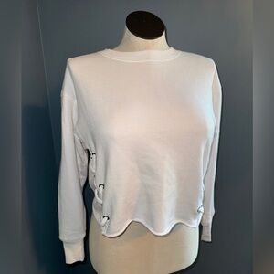 Aerie White Lace-Up Crop Style Sweatshirt